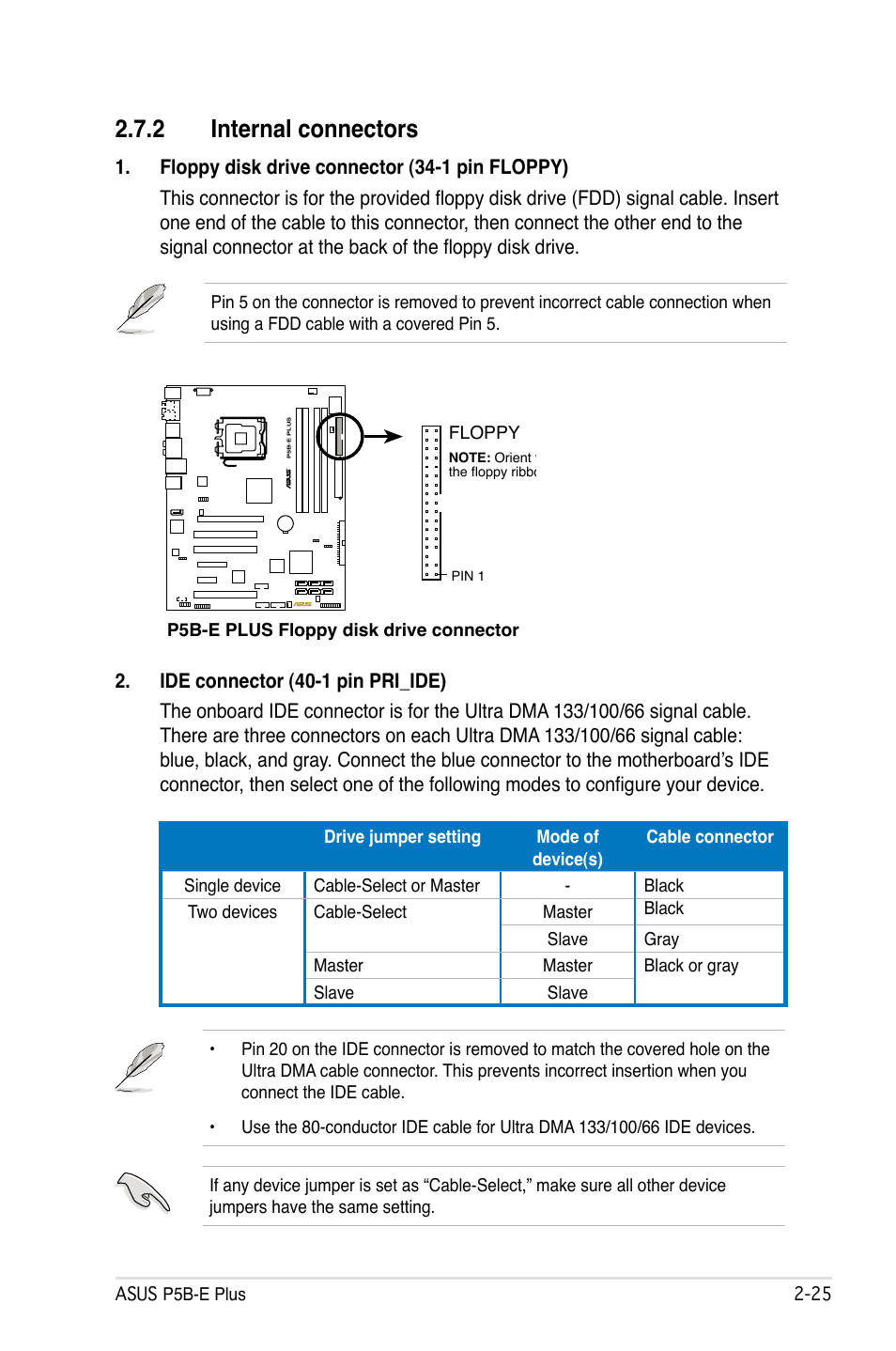 2 internal connectors | Asus P5B-E Plus User Manual | Page 49 / 158