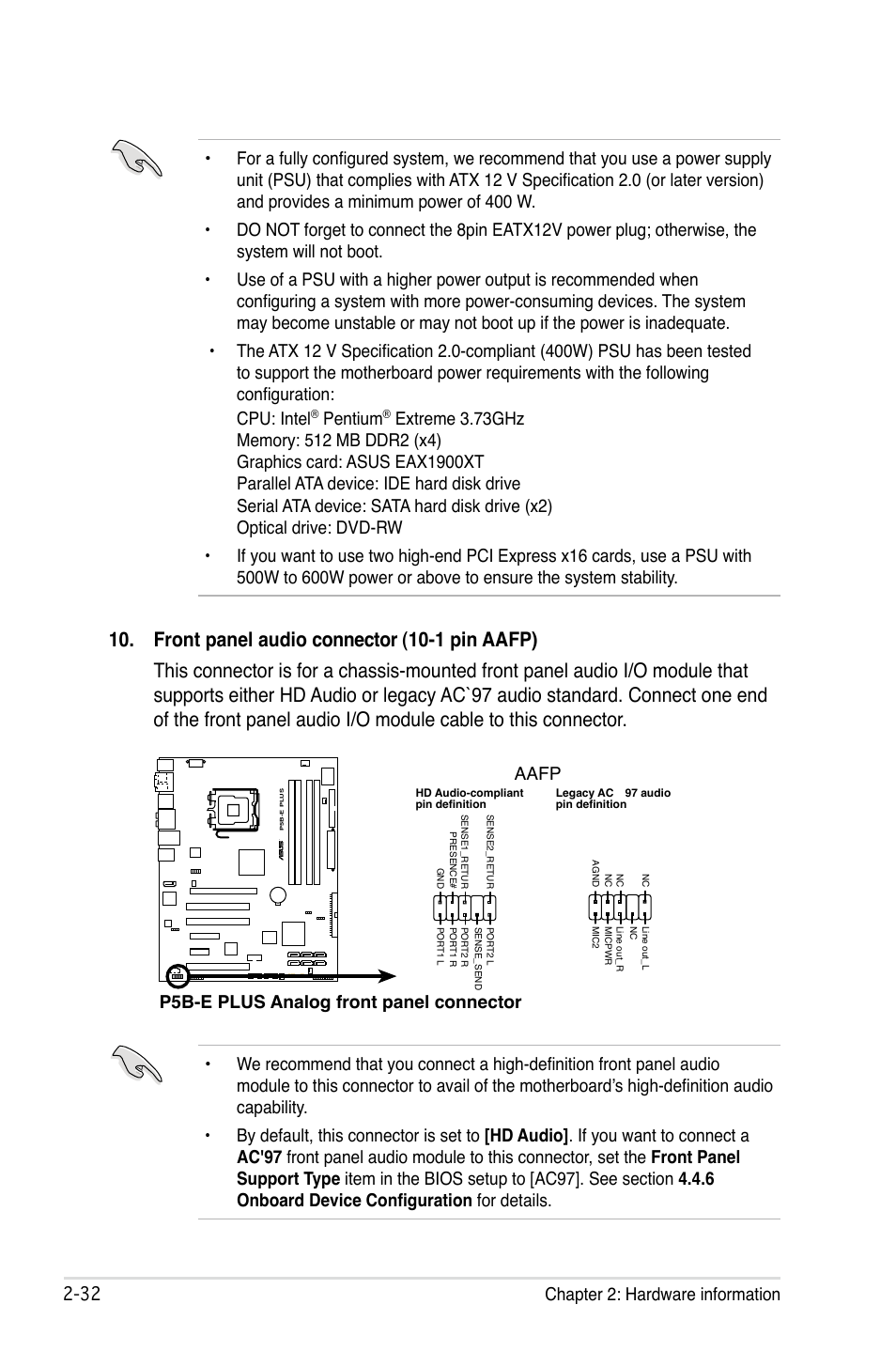 Pentium, P5b-e plus analog front panel connector aafp | Asus P5B-E Plus User Manual | Page 56 / 158