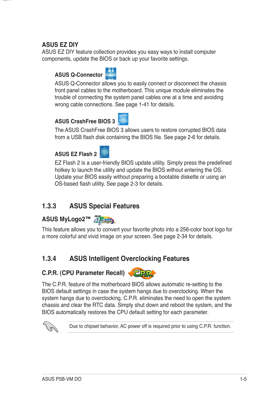 3 asus special features, 4 asus intelligent overclocking features | Asus P5B-VM DO User Manual | Page 17 / 100
