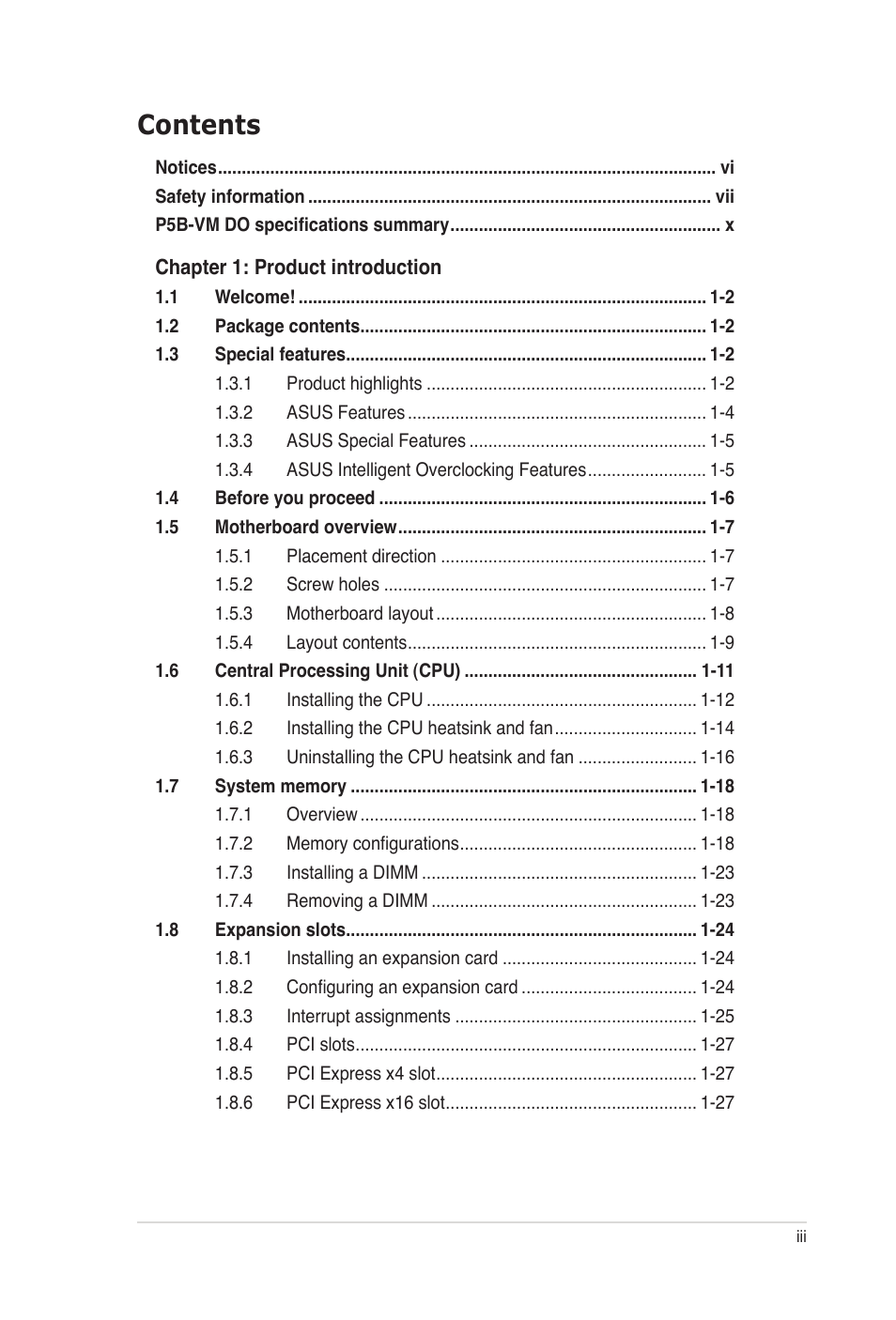 Asus P5B-VM DO User Manual | Page 3 / 100