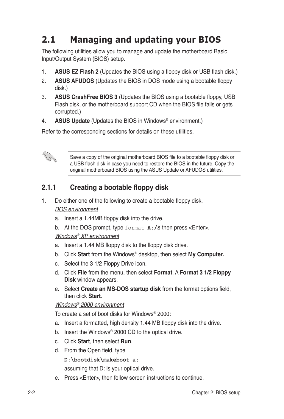 1 managing and updating your bios, 1 creating a bootable floppy disk | Asus P5B-VM DO User Manual | Page 56 / 100