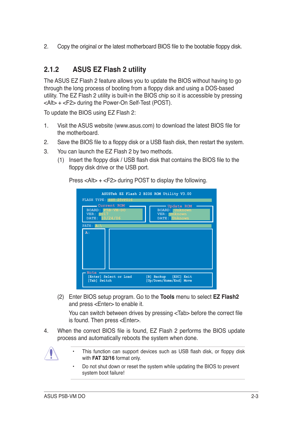 2 asus ez flash 2 utility | Asus P5B-VM DO User Manual | Page 57 / 100