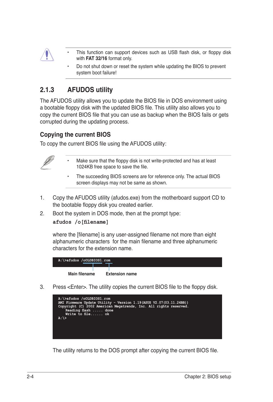 3 afudos utility, Copying the current bios | Asus P5B-VM DO User Manual | Page 58 / 100