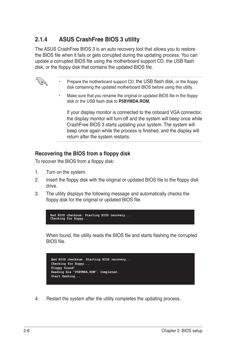 4 asus crashfree bios 3 utility | Asus P5B-VM DO User Manual | Page 60 / 100