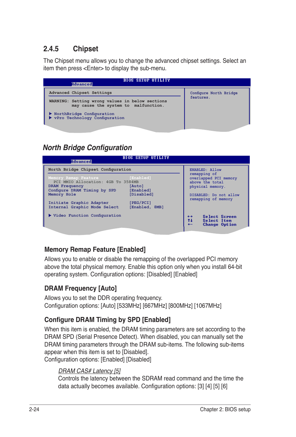 North bridge configuration, 5 chipset, Dram frequency [auto | Configure dram timing by spd [enabled | Asus P5B-VM DO User Manual | Page 78 / 100