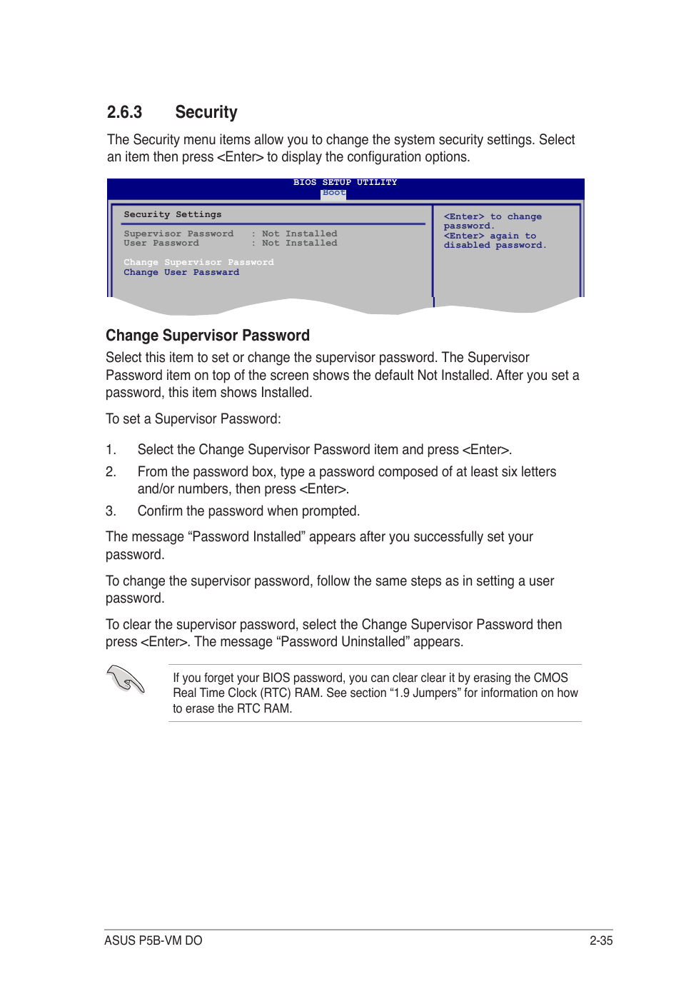 3 security, 1 boot device priority, Change supervisor password | Asus P5B-VM DO User Manual | Page 89 / 100