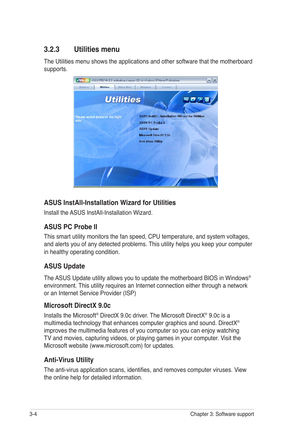 3 utilities menu | Asus P5B-VM DO User Manual | Page 96 / 100