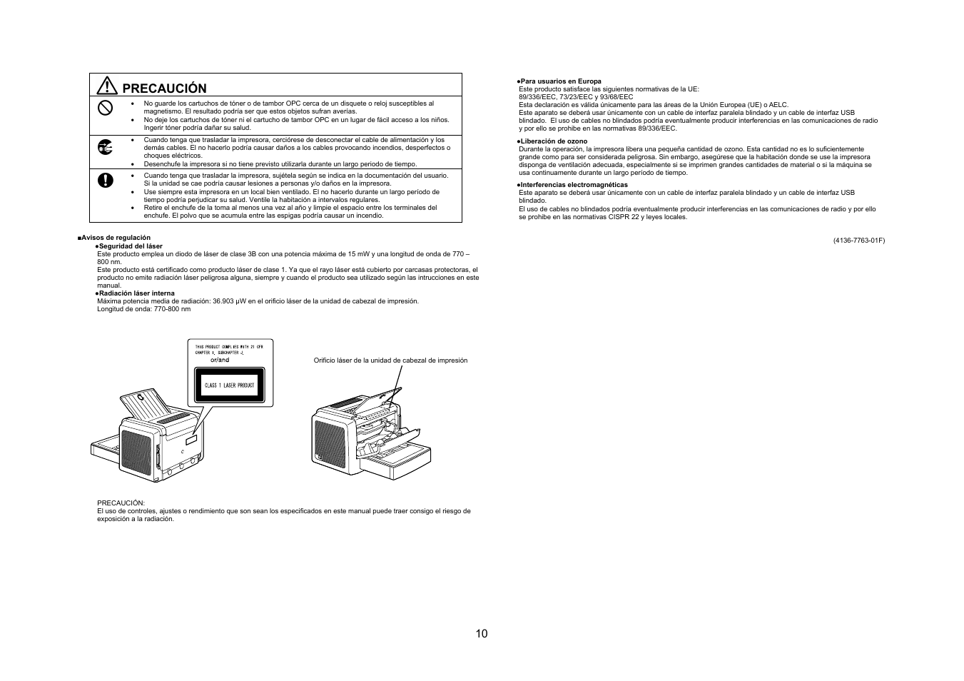 Precaución | Konica Minolta PagePro 1350E User Manual | Page 11 / 38