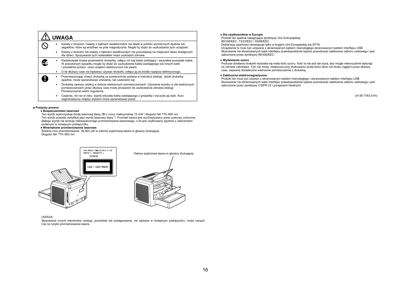 Uwaga | Konica Minolta PagePro 1350E User Manual | Page 17 / 38