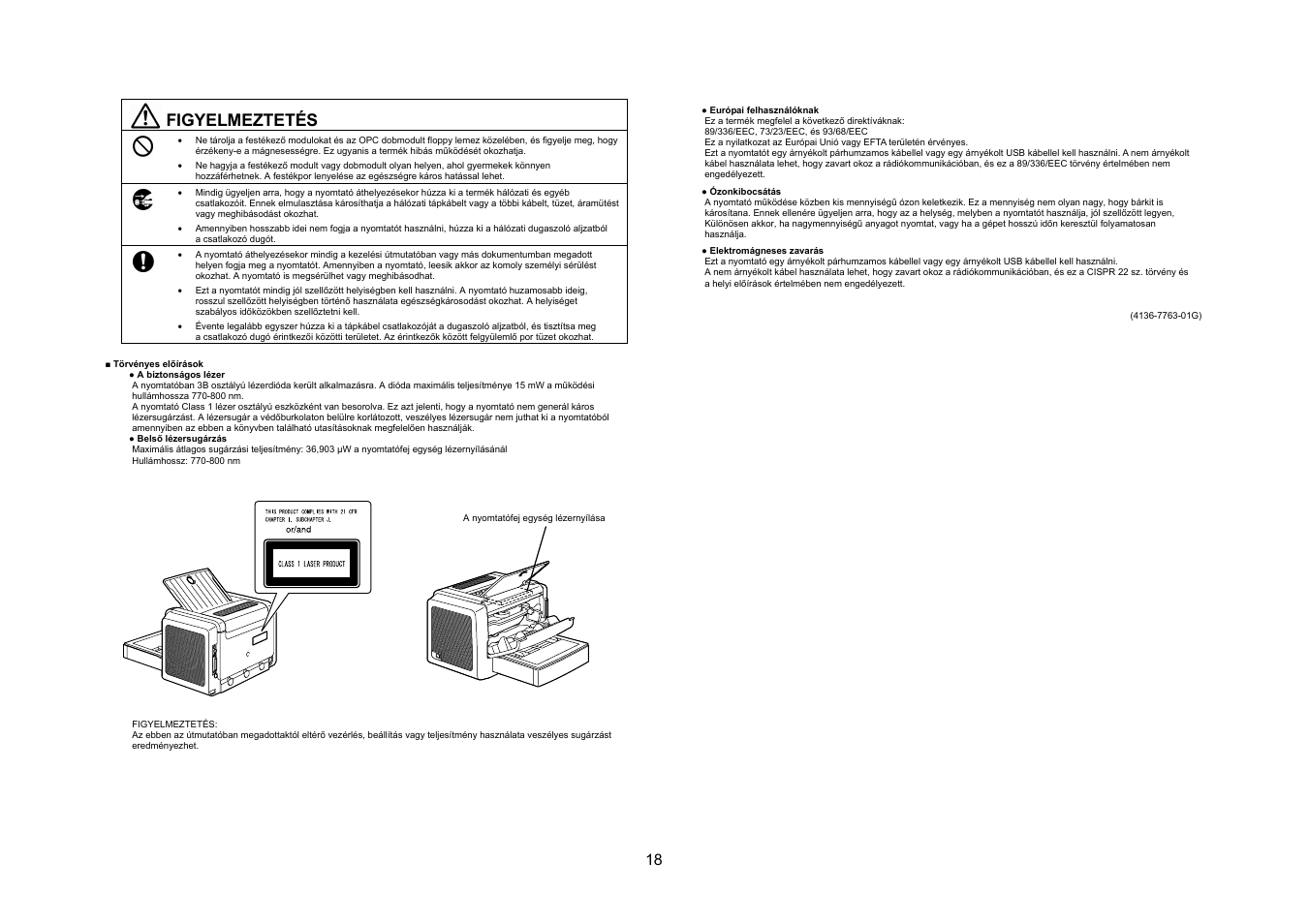 Figyelmeztetés | Konica Minolta PagePro 1350E User Manual | Page 19 / 38