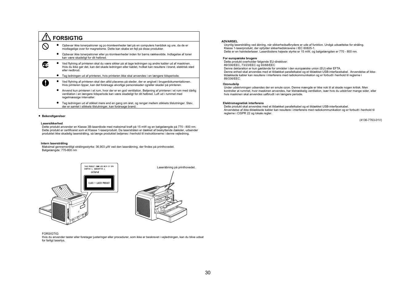 Forsigtig | Konica Minolta PagePro 1350E User Manual | Page 31 / 38