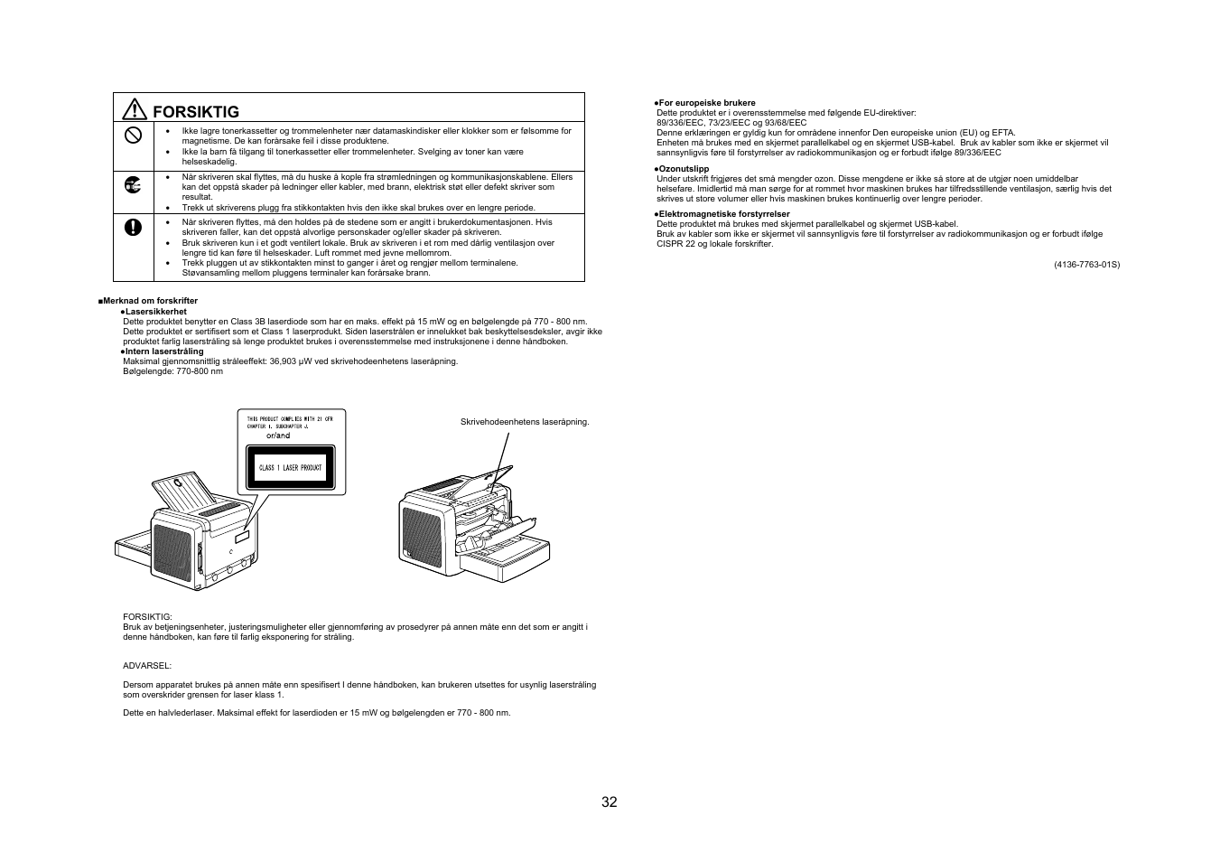 Forsiktig | Konica Minolta PagePro 1350E User Manual | Page 33 / 38