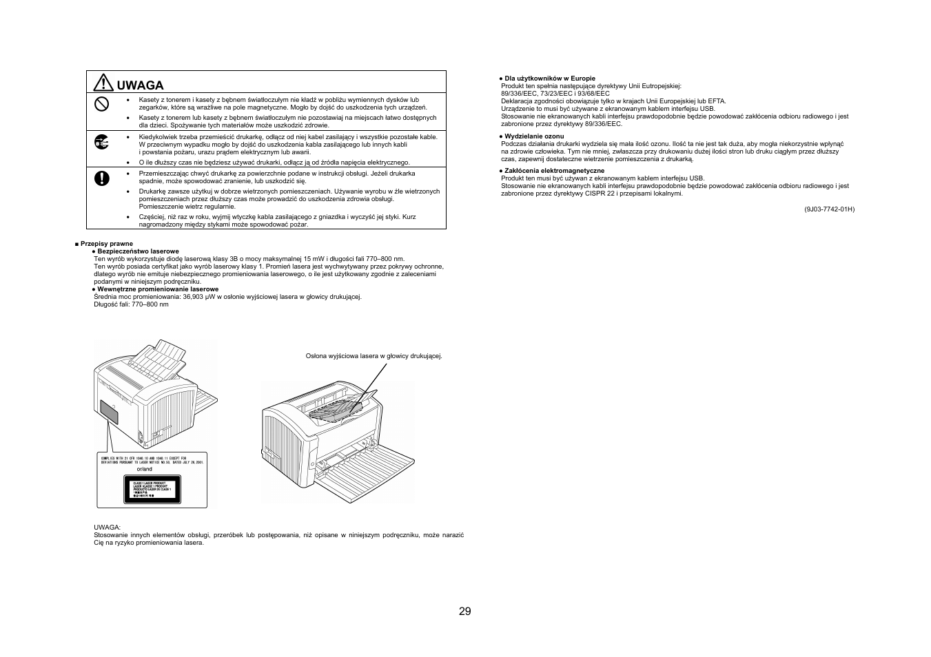 Uwaga | Konica Minolta PagePro 1400W User Manual | Page 29 / 60