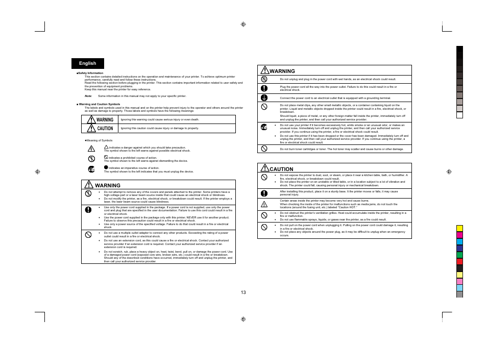 Warning, Caution, 13 english | Konica Minolta PagePro 1380MF User Manual | Page 13 / 56