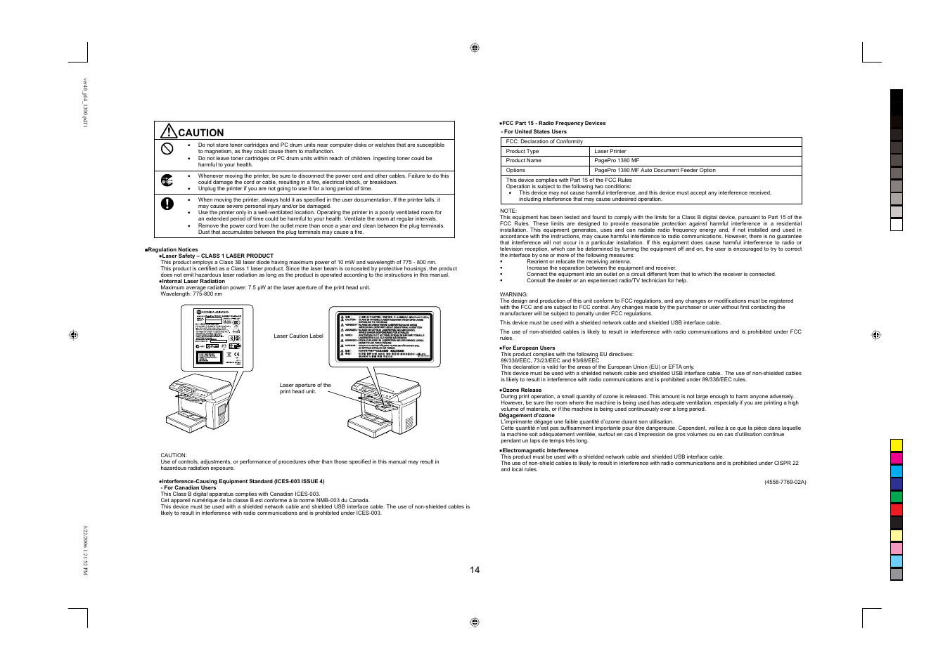 Caution | Konica Minolta PagePro 1380MF User Manual | Page 14 / 56