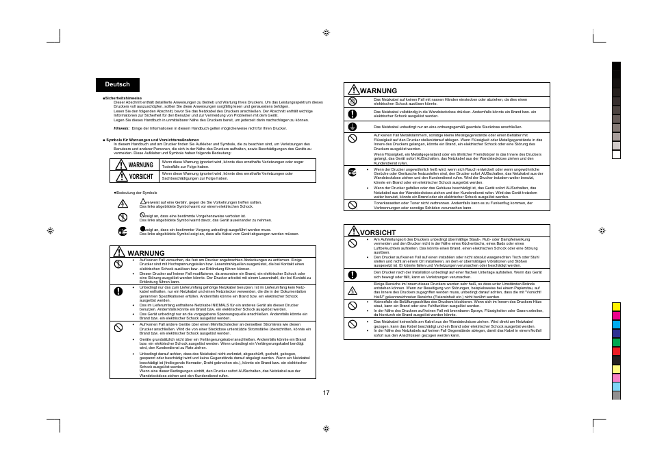 Warnung, Vorsicht, 17 deutsch | Konica Minolta PagePro 1380MF User Manual | Page 17 / 56