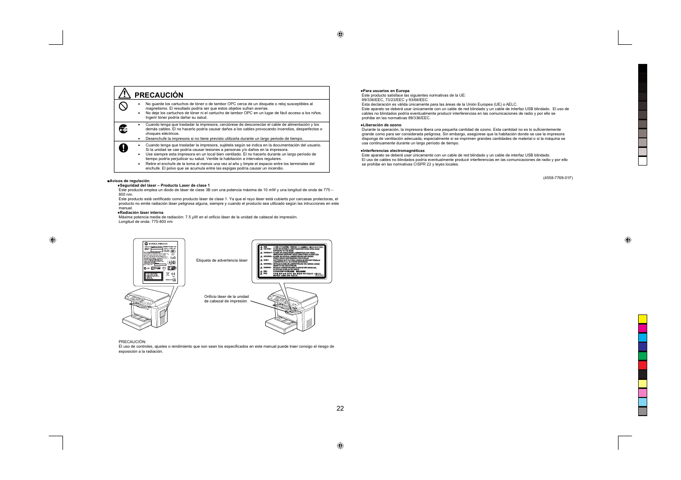 Precaución | Konica Minolta PagePro 1380MF User Manual | Page 22 / 56