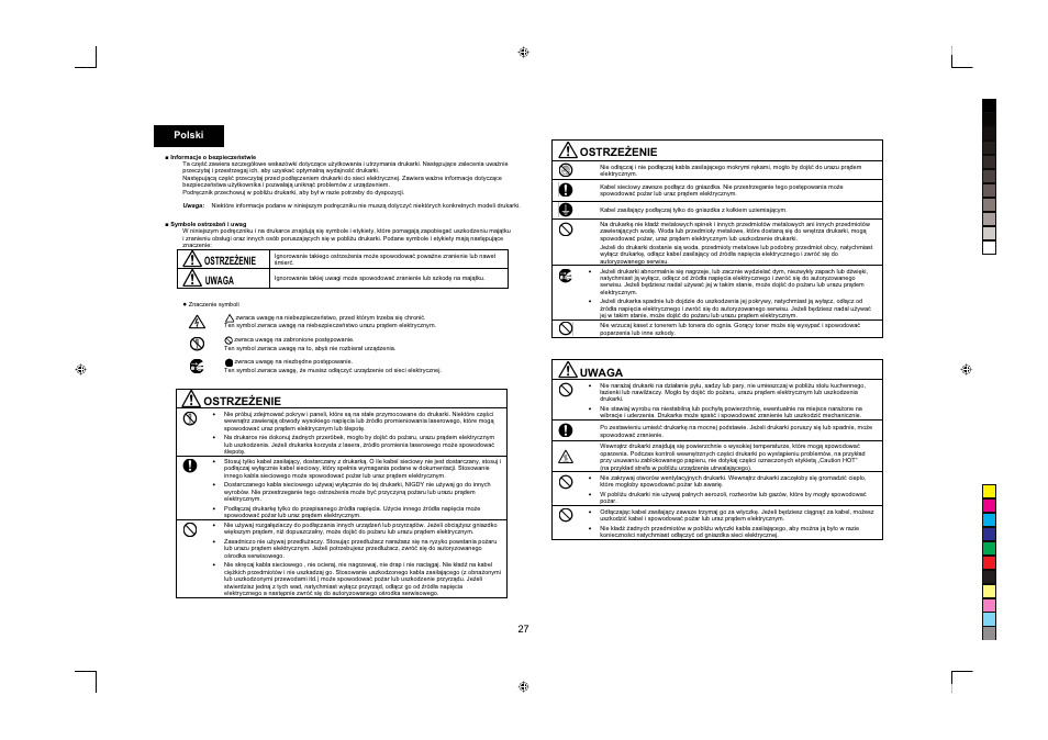 Ostrze ĩenie, Uwaga, 27 polski | Konica Minolta PagePro 1380MF User Manual | Page 27 / 56