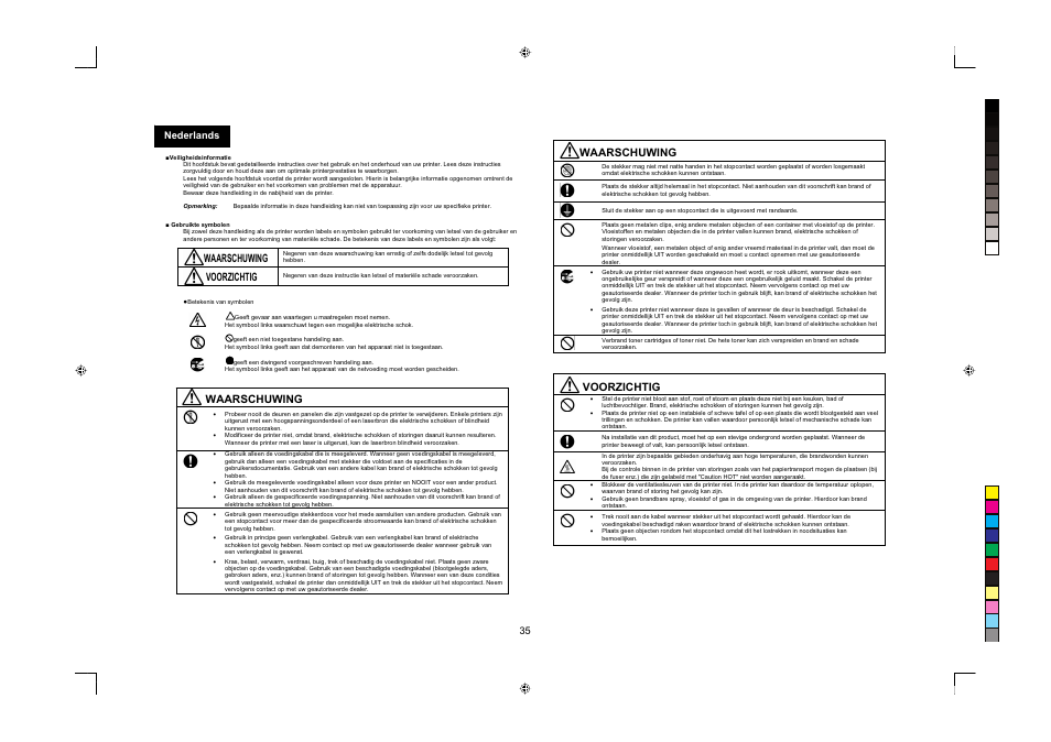 Waarschuwing, Voorzichtig, 35 nederlands | Konica Minolta PagePro 1380MF User Manual | Page 35 / 56