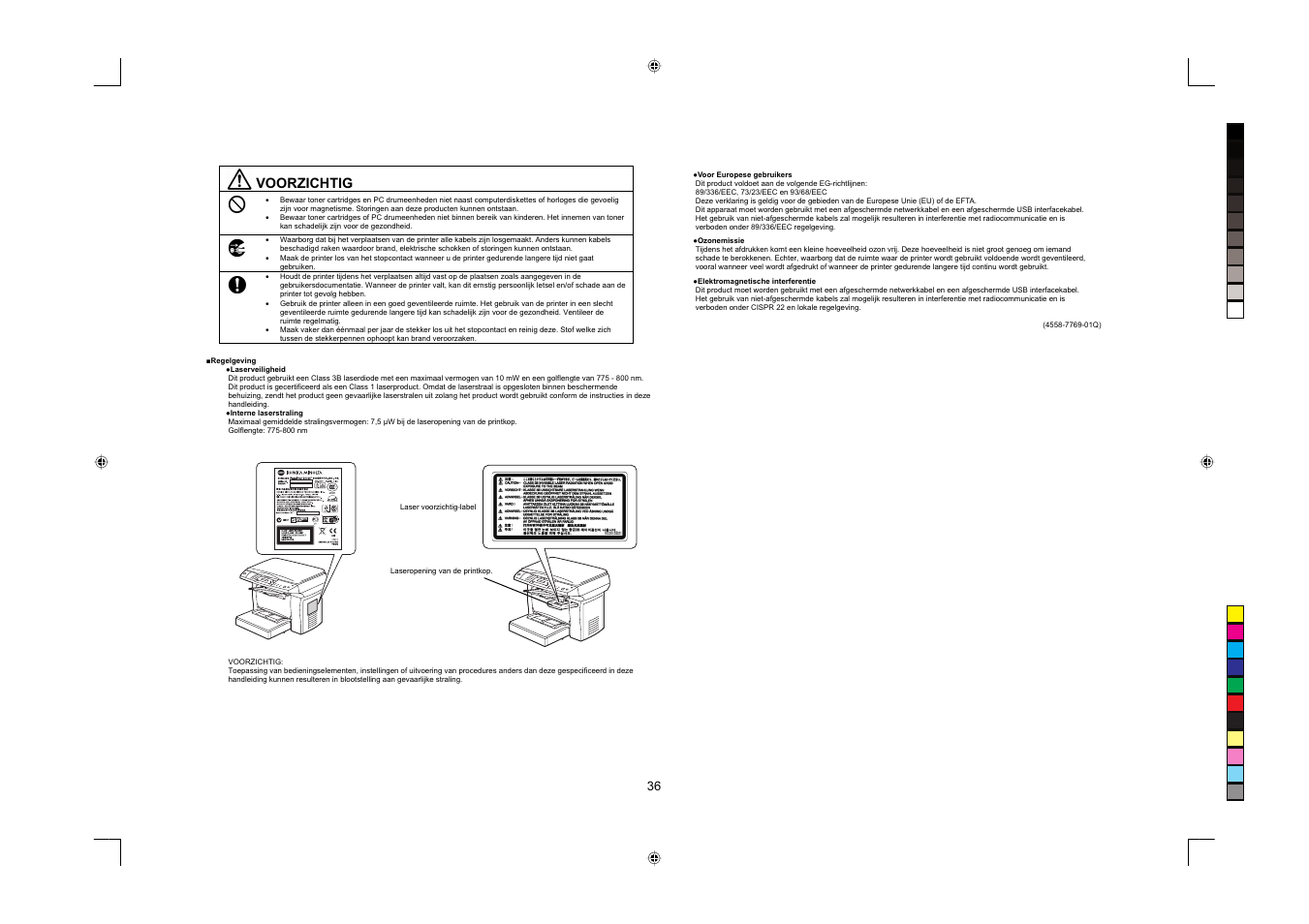 Voorzichtig | Konica Minolta PagePro 1380MF User Manual | Page 36 / 56