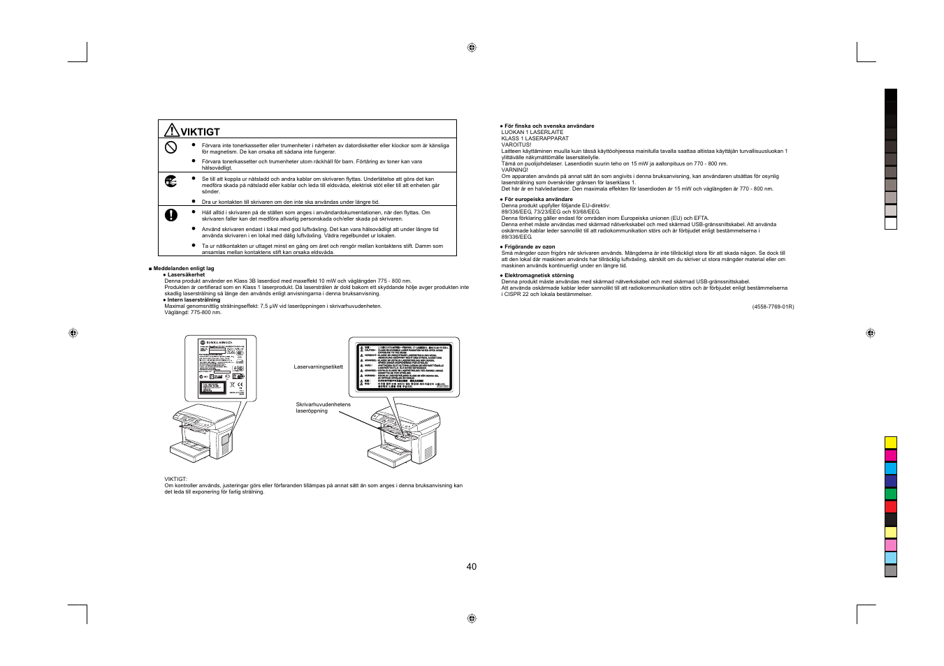 Viktigt | Konica Minolta PagePro 1380MF User Manual | Page 40 / 56