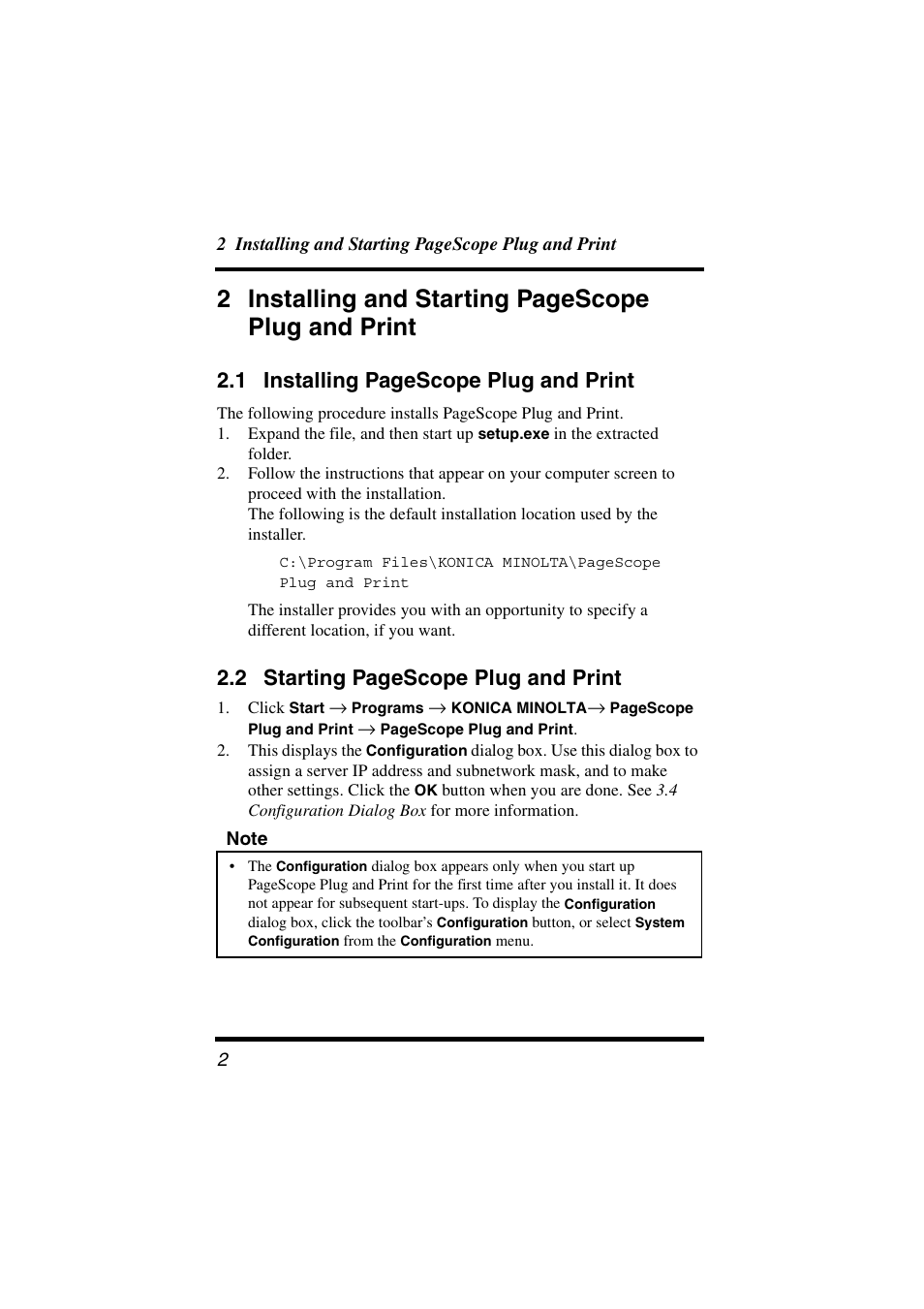 Plug and print, 2 installing and starting pagescope plug and print, 1 installing pagescope plug and print | 2 starting pagescope plug and print | Konica Minolta BIZHUB C30P User Manual | Page 7 / 20