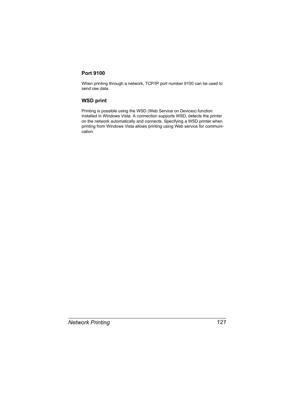 Port 9100, Wsd print, Port 9100 121 wsd print 121 | Konica Minolta magicolor 4650EN User Manual | Page 139 / 334