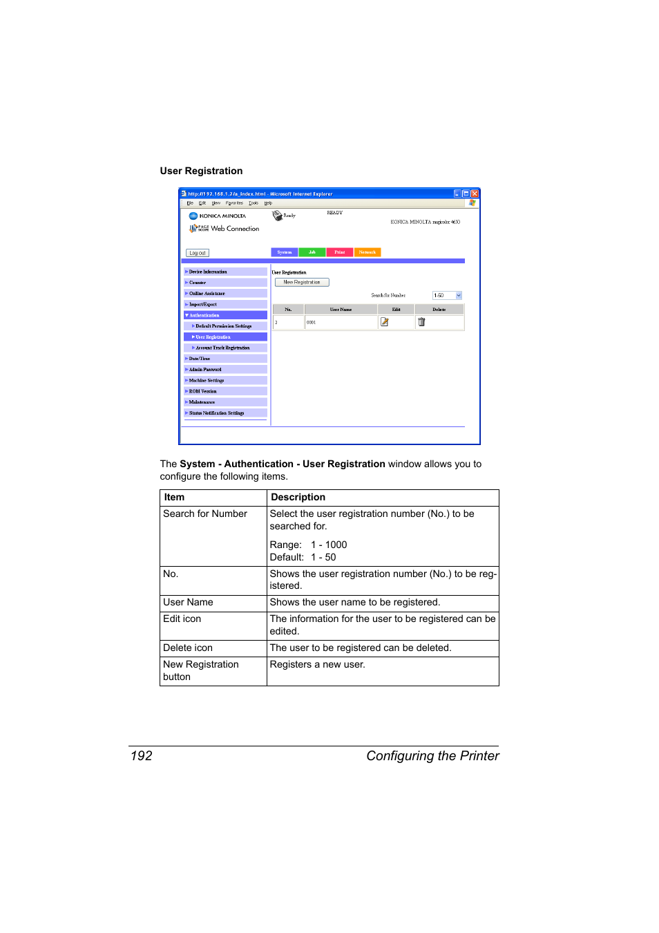 Configuring the printer 192 | Konica Minolta magicolor 4650EN User Manual | Page 210 / 334