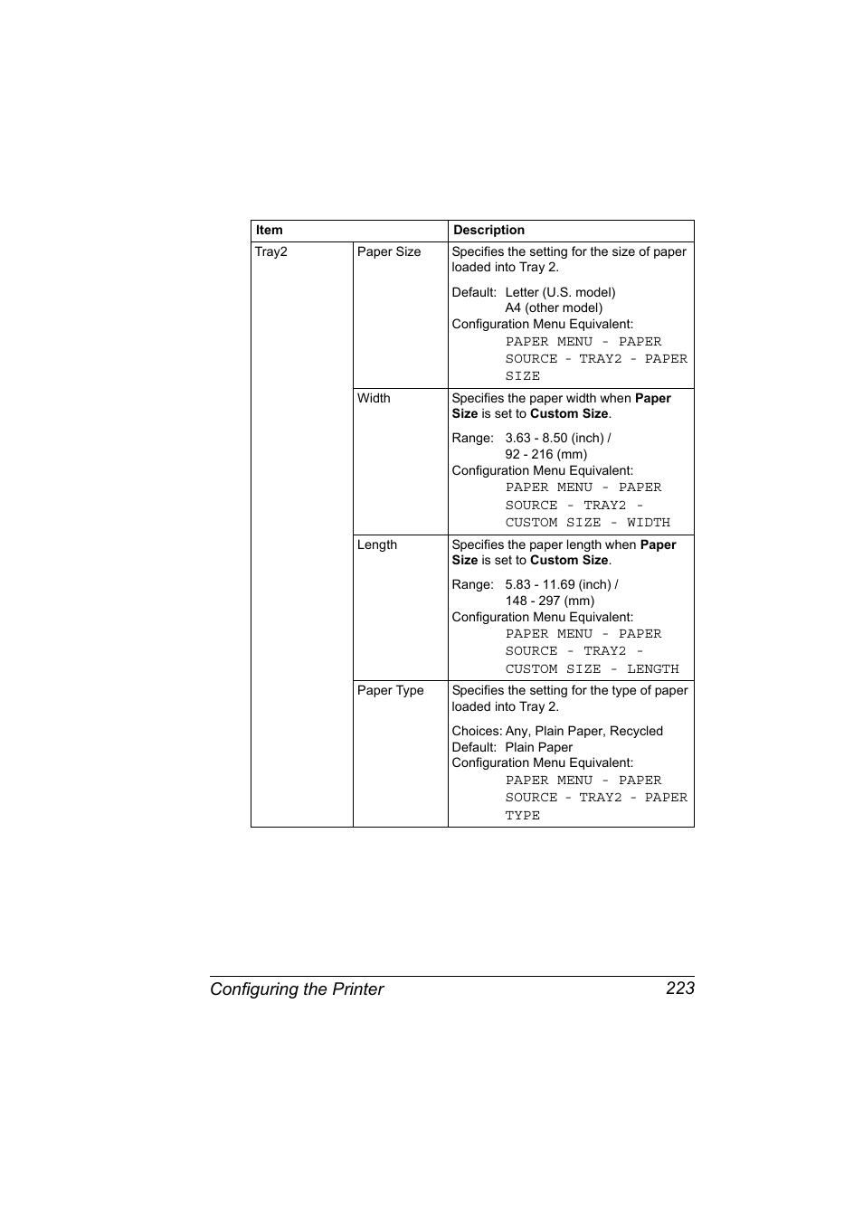 Configuring the printer 223 | Konica Minolta magicolor 4650EN User Manual | Page 241 / 334