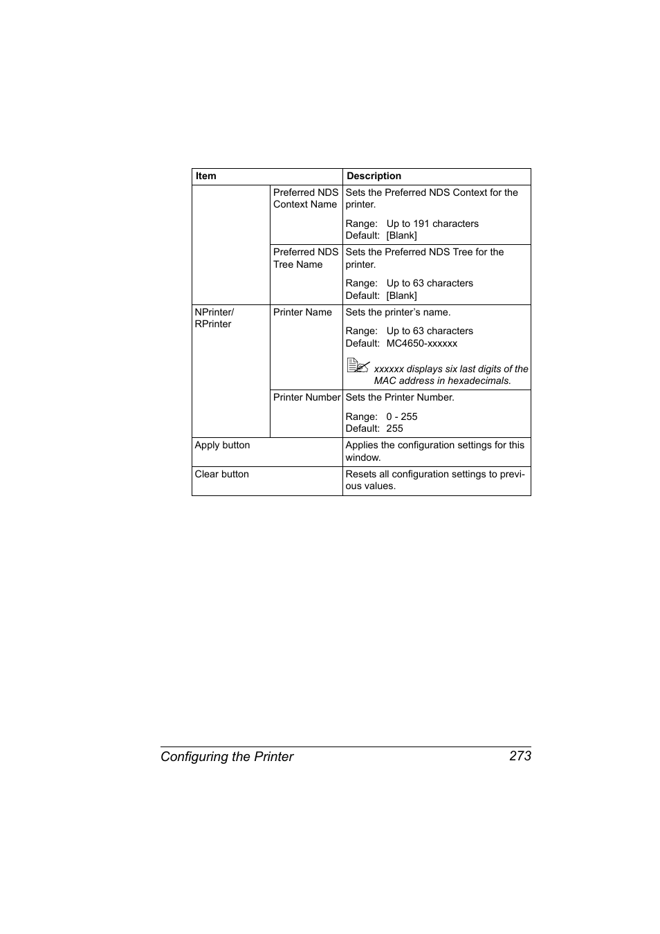 Configuring the printer 273 | Konica Minolta magicolor 4650EN User Manual | Page 291 / 334