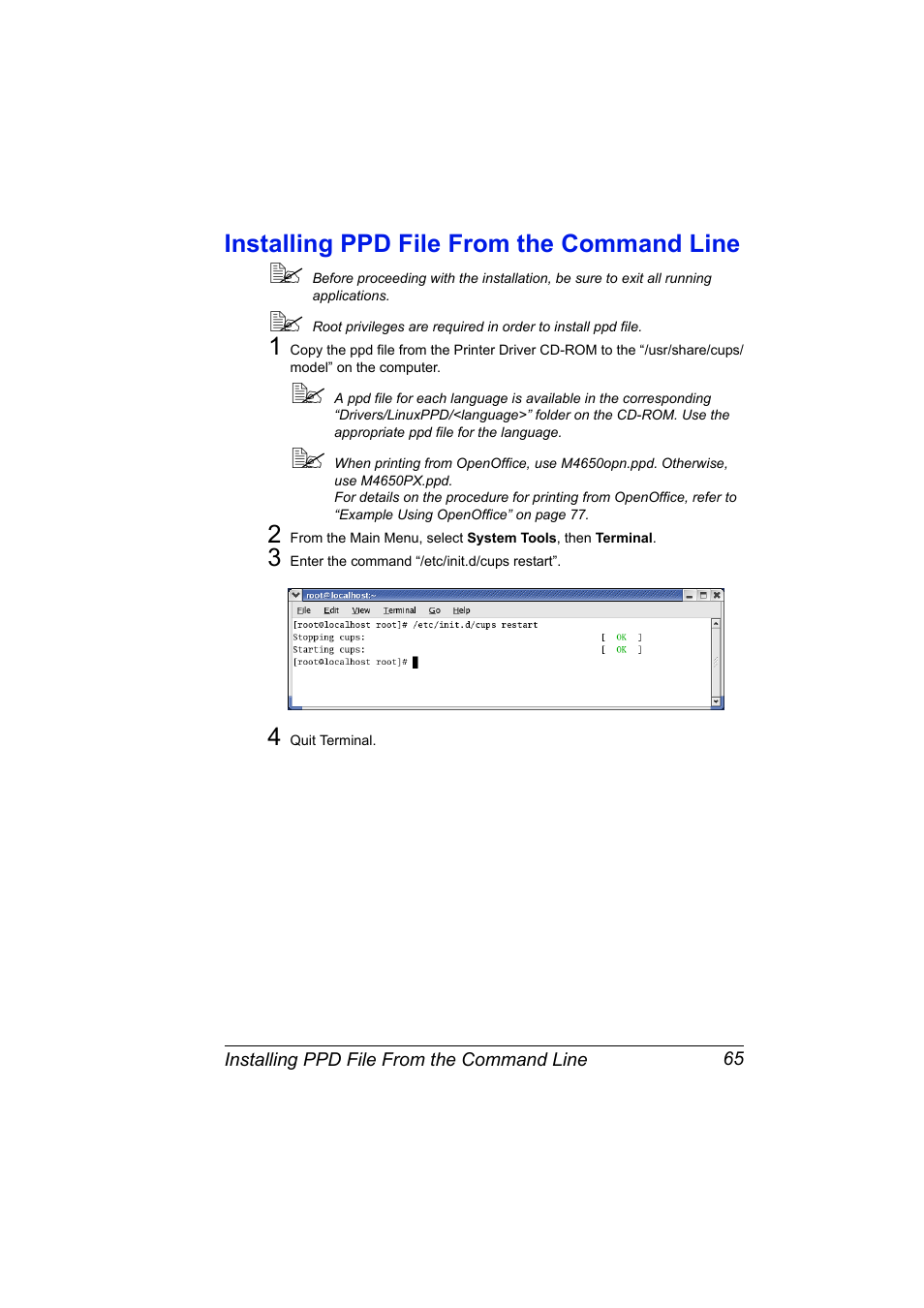 Installing ppd file from the command line, Installing ppd file from the command line 65 | Konica Minolta magicolor 4650EN User Manual | Page 83 / 334