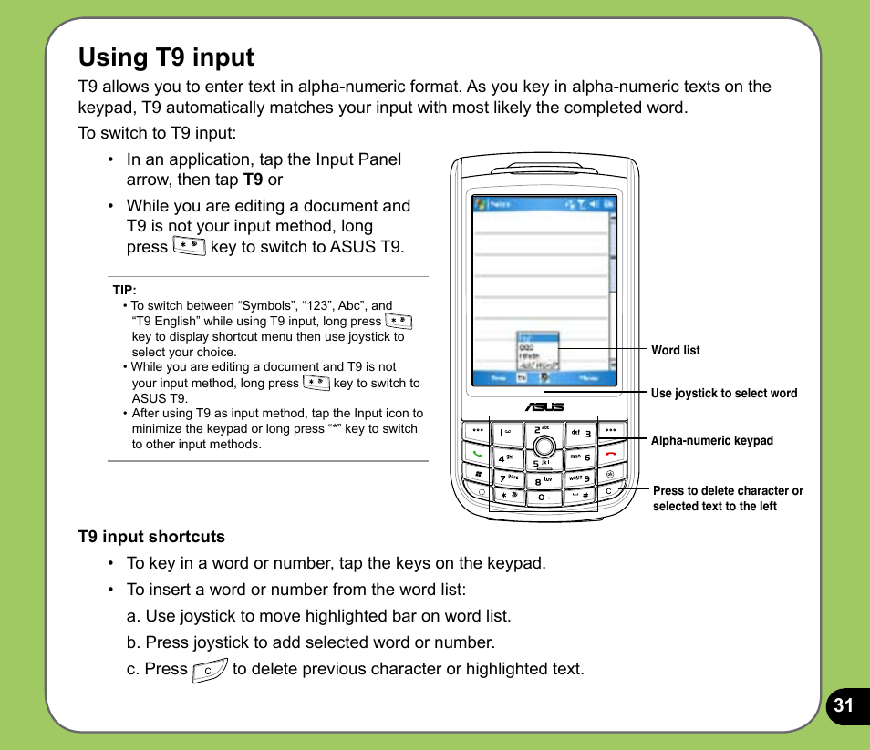 Using t input | Asus P525 User Manual | Page 31 / 134