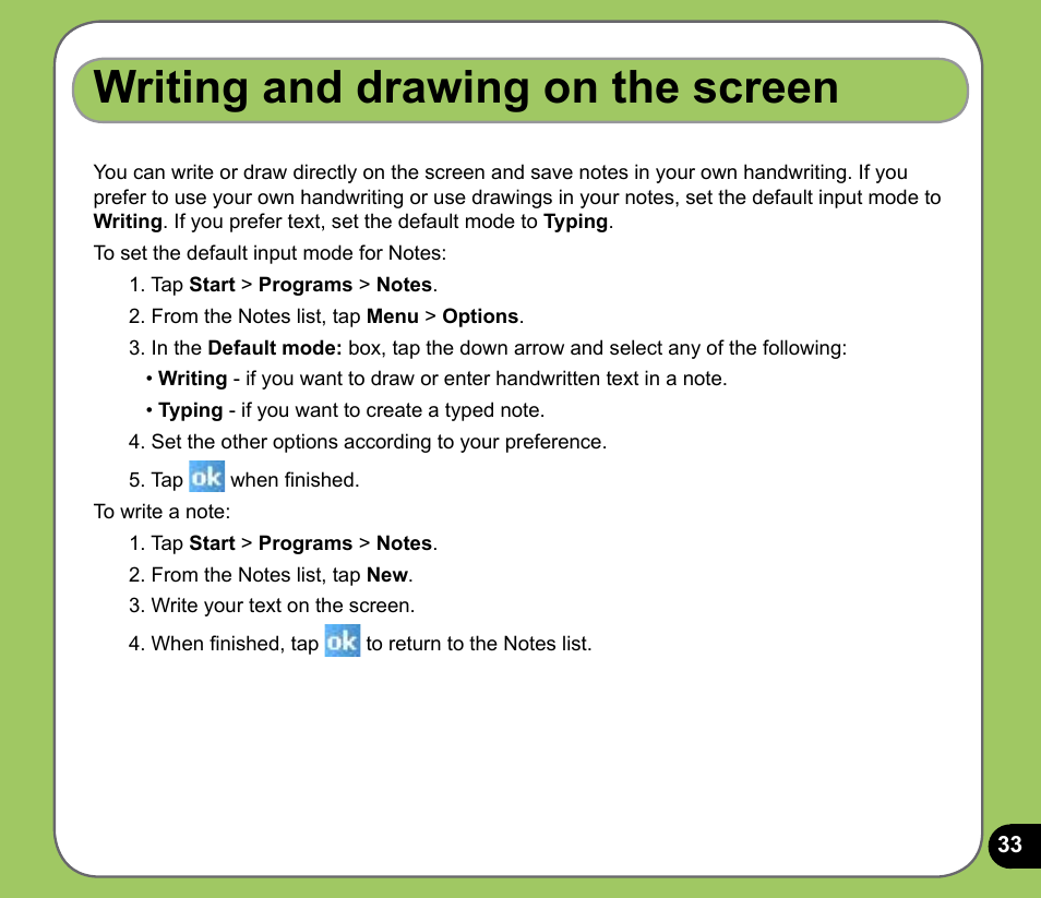 Writing and drawing on the screen | Asus P525 User Manual | Page 33 / 134