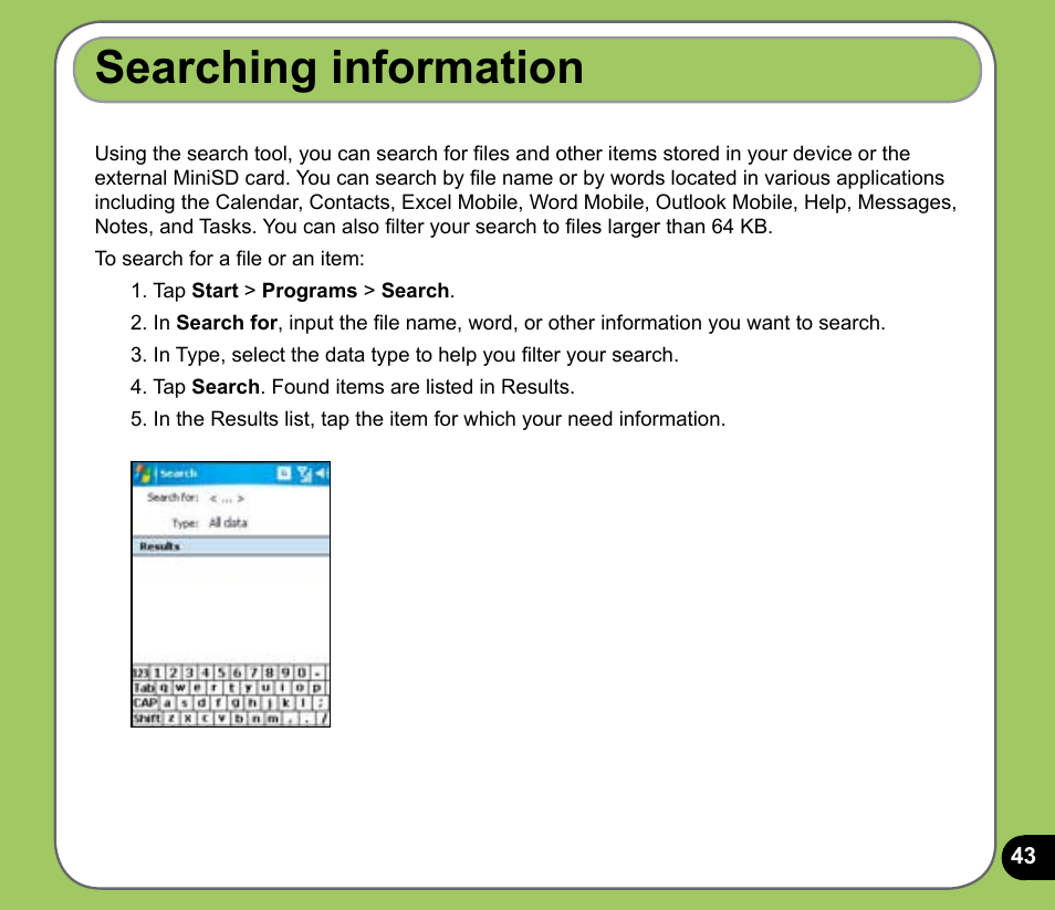 Searching information | Asus P525 User Manual | Page 43 / 134