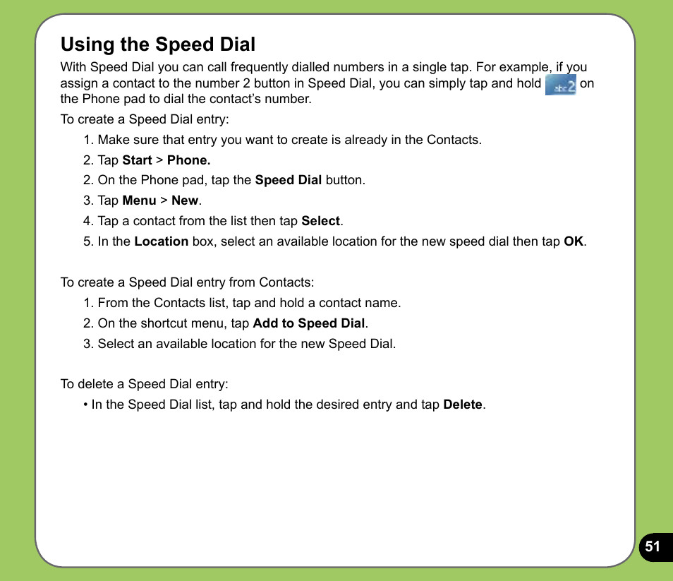 Using the speed dial | Asus P525 User Manual | Page 51 / 134