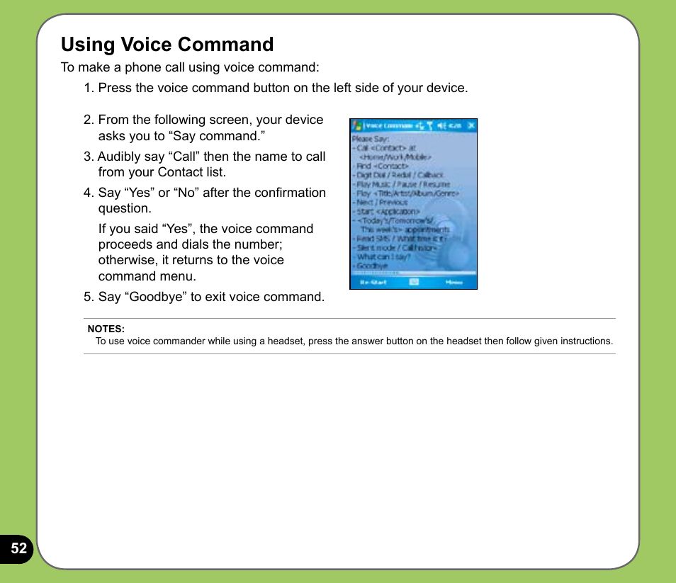 Using voice command | Asus P525 User Manual | Page 52 / 134