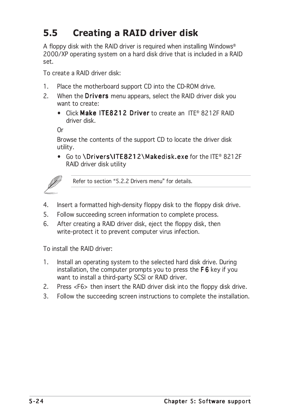 5 creating a raid driver disk | Asus P4GD1 User Manual | Page 122 / 122