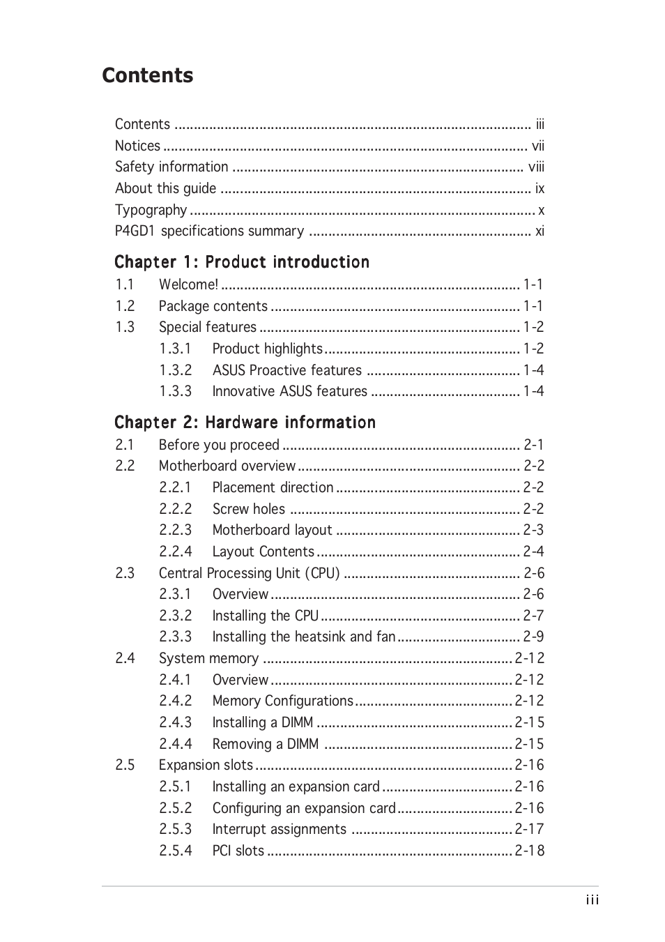 Asus P4GD1 User Manual | Page 3 / 122