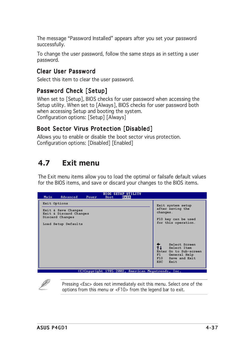 7 exit menu | Asus P4GD1 User Manual | Page 95 / 122