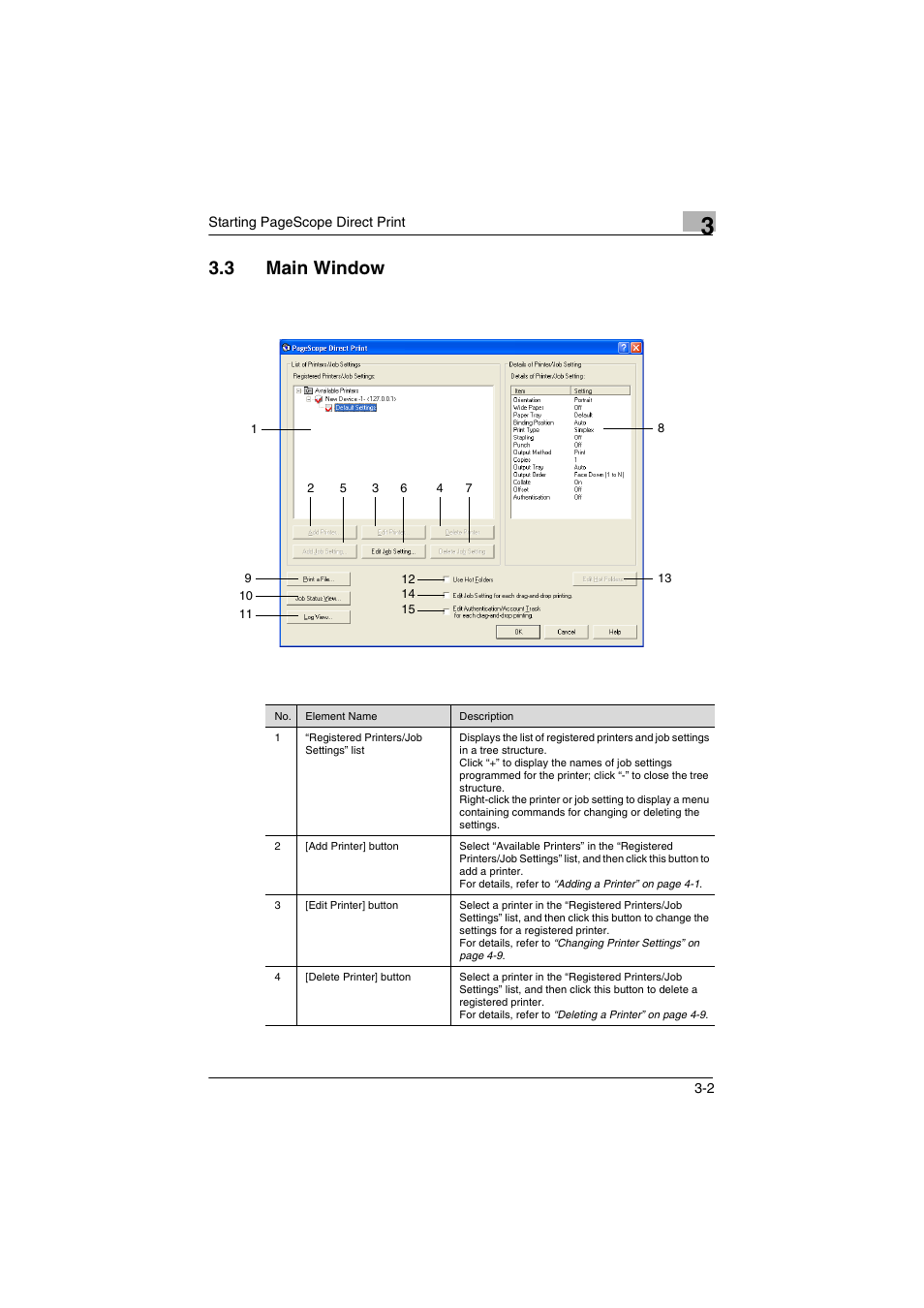 3 main window, Main window -2 | Konica Minolta bizhub C31P User Manual | Page 17 / 60