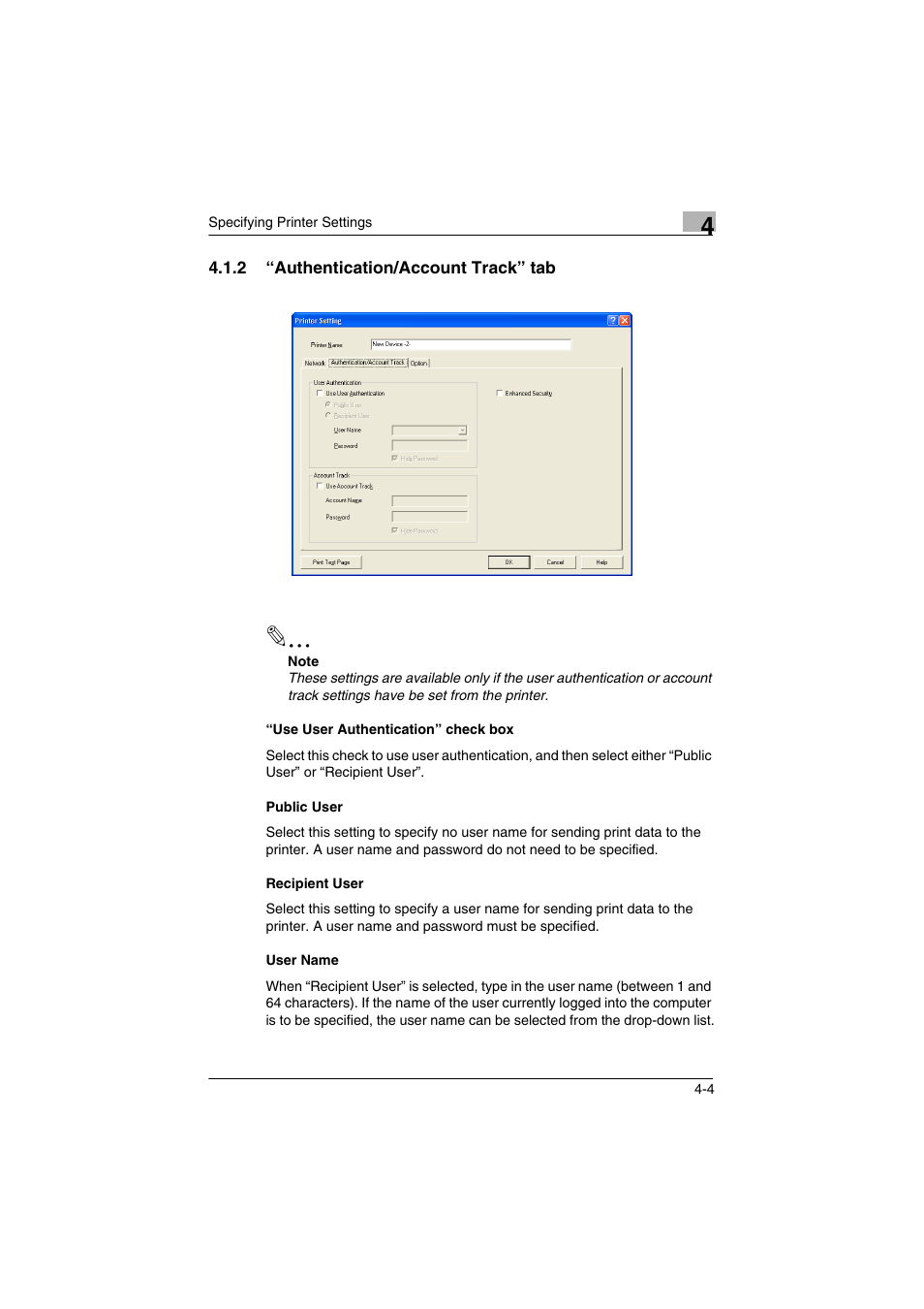 2 “authentication/account track” tab, Authentication/account track” tab -4 | Konica Minolta bizhub C31P User Manual | Page 23 / 60