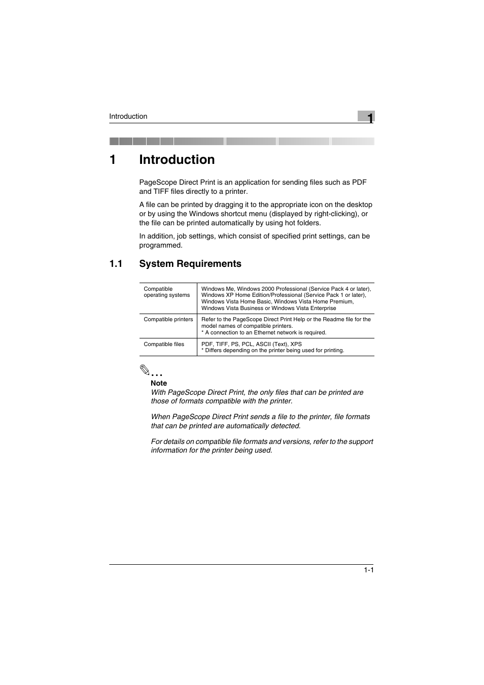 1 introduction, 1 system requirements, Introduction | System requirements -1, 1introduction | Konica Minolta bizhub C31P User Manual | Page 4 / 60