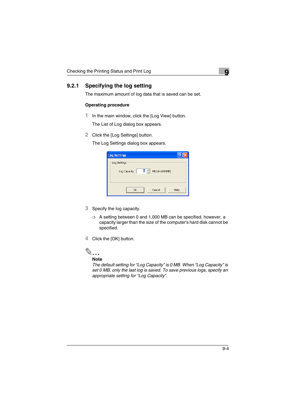 1 specifying the log setting, Specifying the log setting -4 | Konica Minolta bizhub C31P User Manual | Page 55 / 60