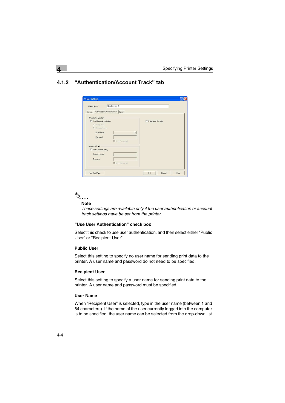 2 “authentication/account track” tab, Authentication/account track” tab -4 | Konica Minolta BIZHUB C30P User Manual | Page 23 / 60