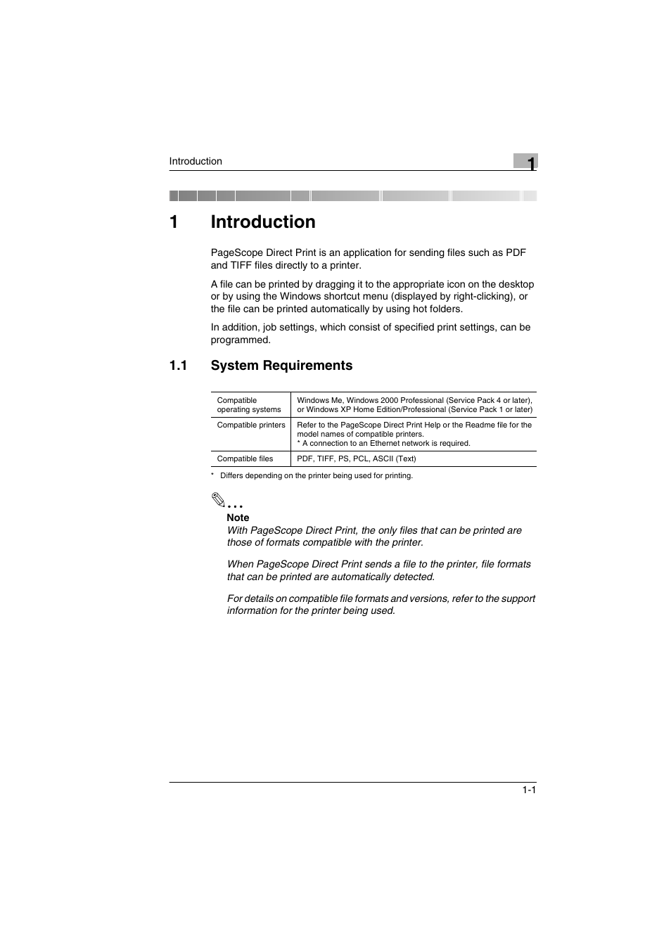 1 introduction, 1 system requirements, Introduction | System requirements -1, 1introduction | Konica Minolta BIZHUB C30P User Manual | Page 4 / 60
