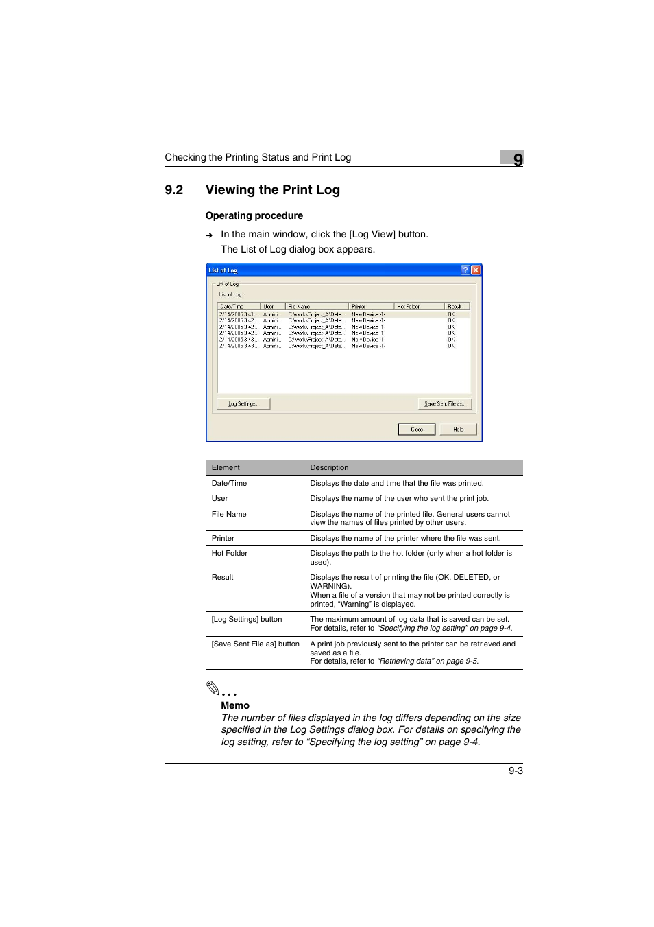 2 viewing the print log, Viewing the print log -3 | Konica Minolta BIZHUB C30P User Manual | Page 54 / 60