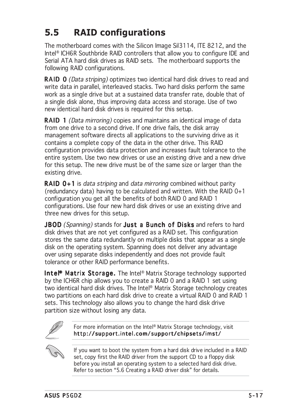 5 raid configurations | Asus P5GD2 User Manual | Page 121 / 134