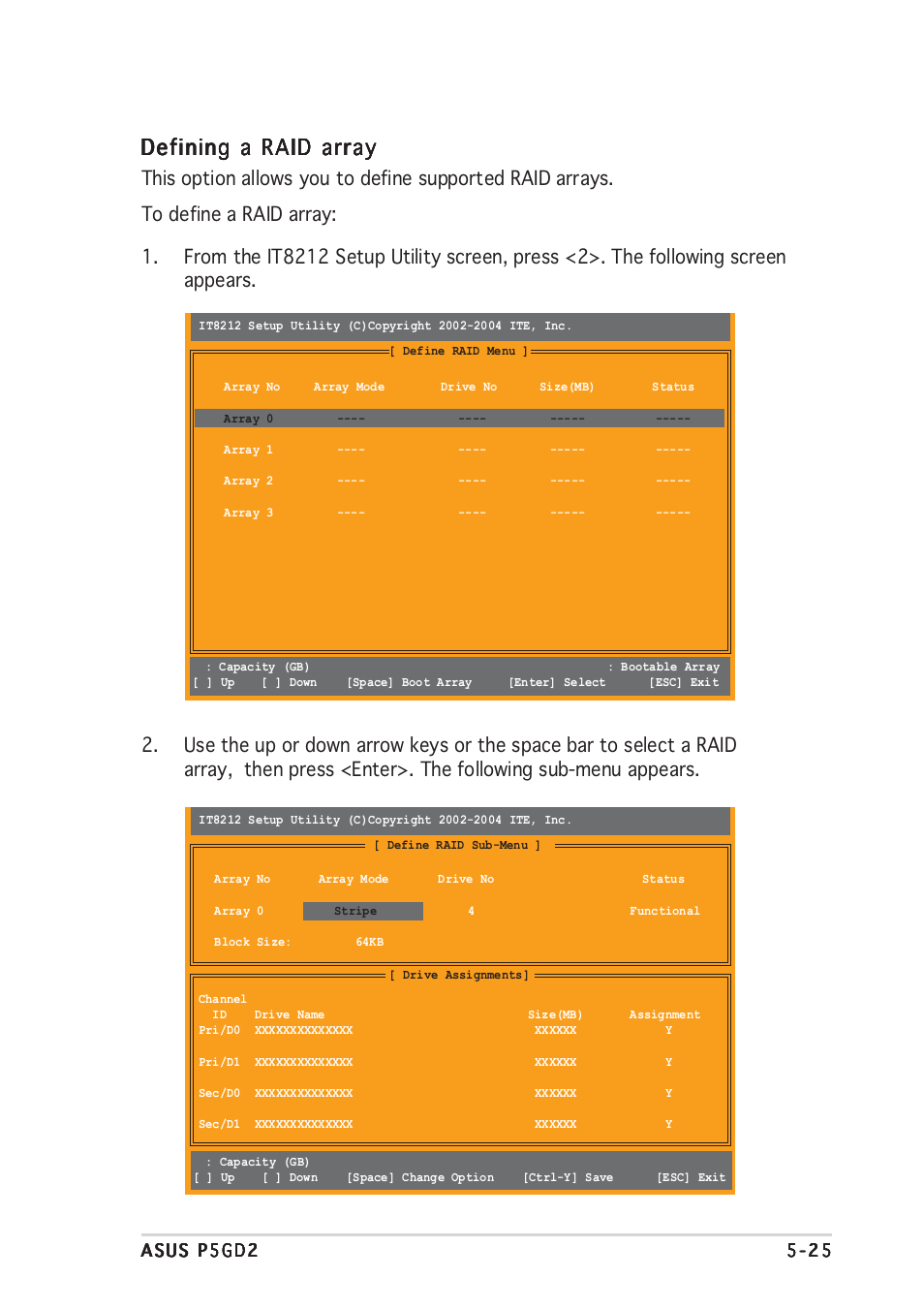 Defining a raid array | Asus P5GD2 User Manual | Page 129 / 134