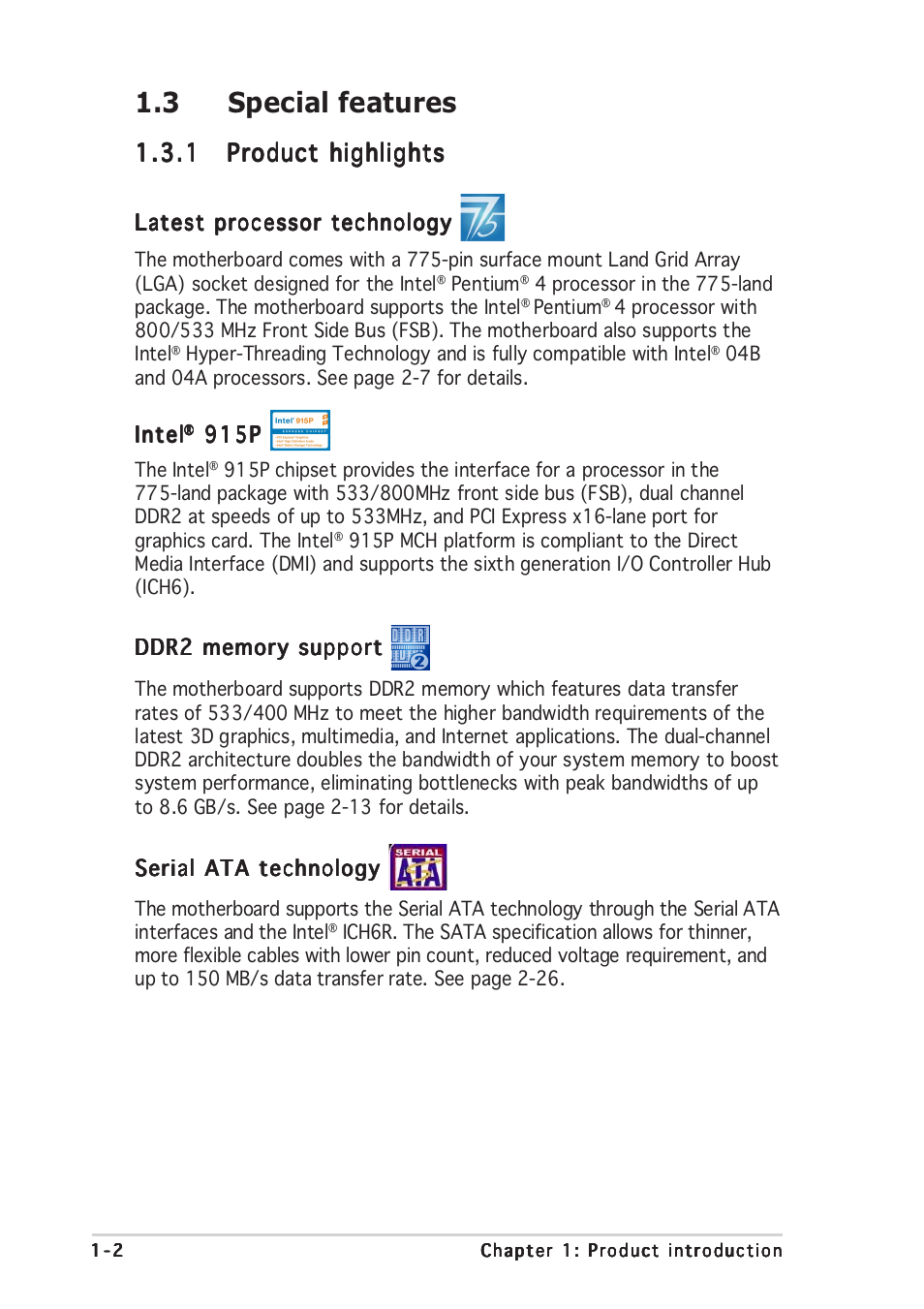 3 special features | Asus P5GD2 User Manual | Page 16 / 134