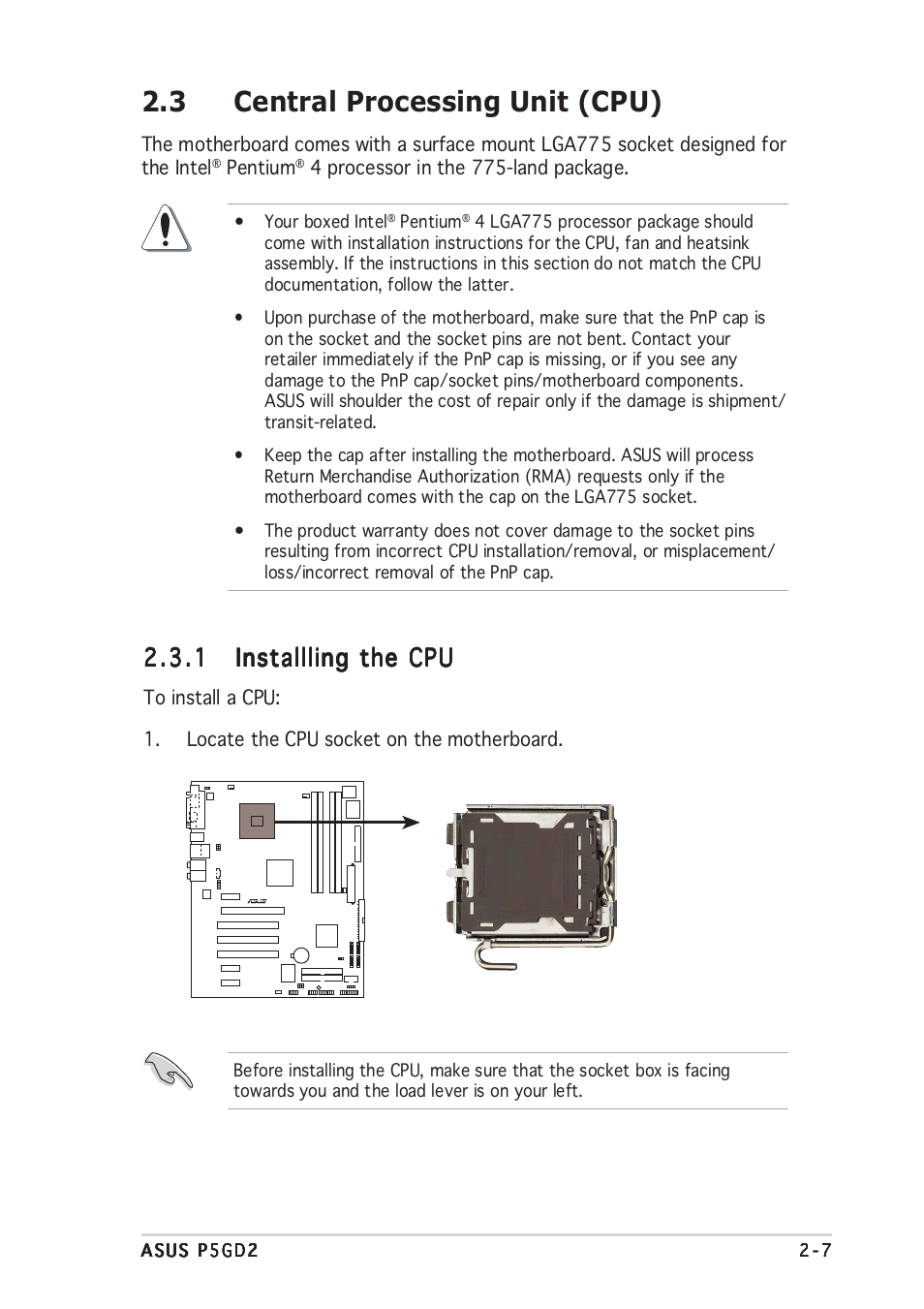 3 central processing unit (cpu) | Asus P5GD2 User Manual | Page 29 / 134